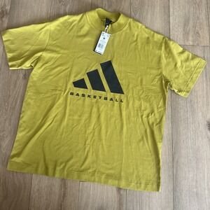 Adidas Unisex Mock Neck Short Sleeve Pullover Logo Basketball‎ Tee Medium Olive